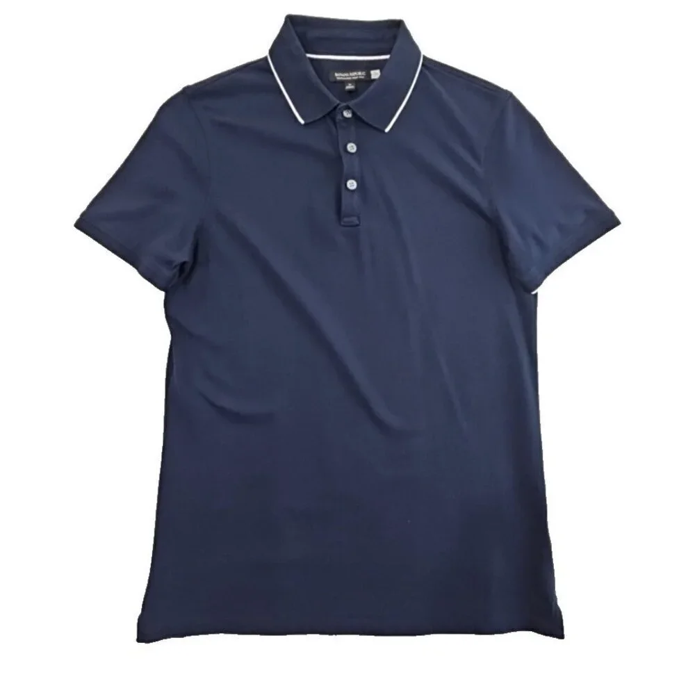 Banana Republic Performance Pique Polo Golf Shirt Navy‎ Blue Men’s Medium EUC LN
